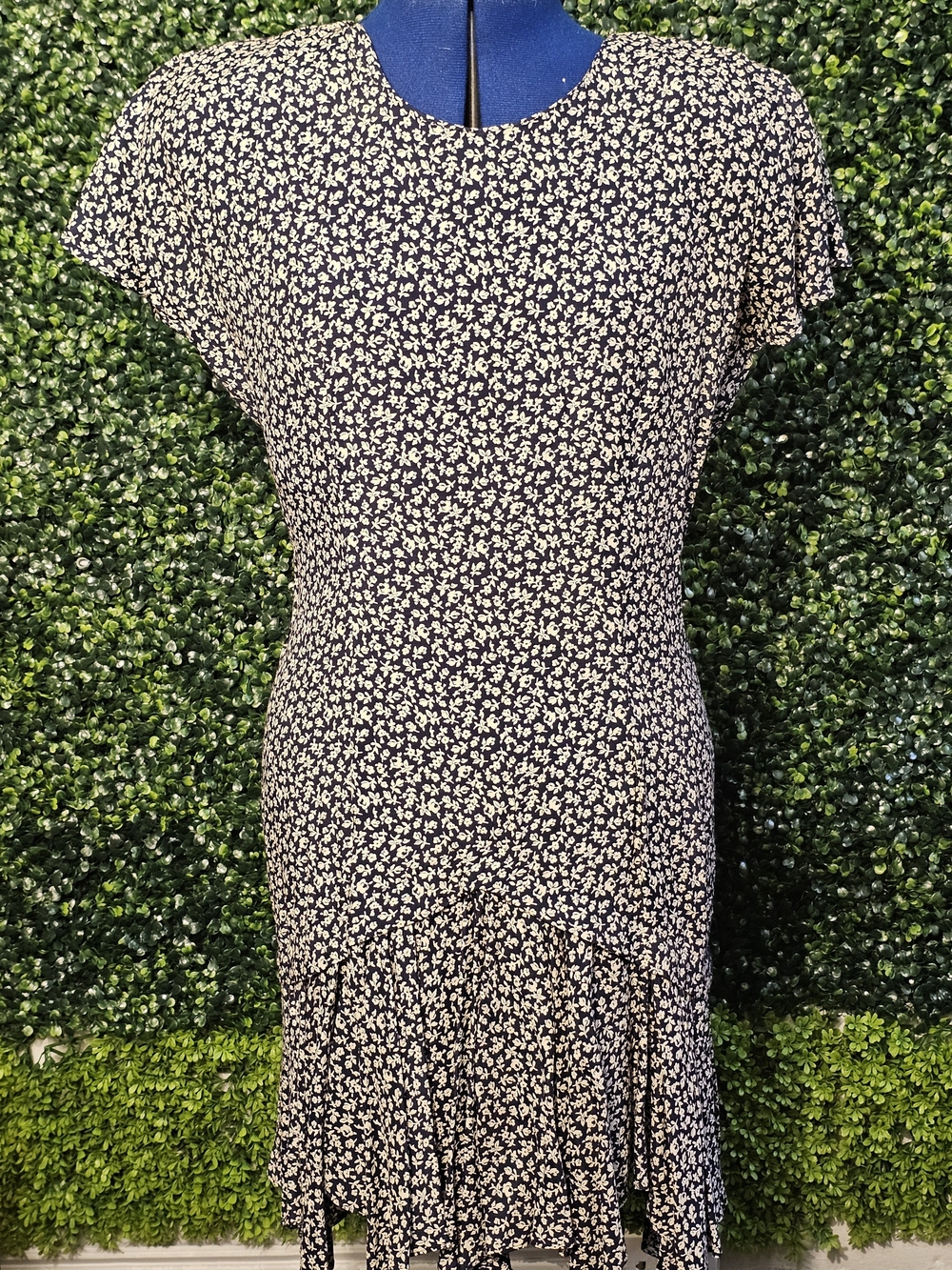 Women's Navy Midi Dress with Cream Floral Print